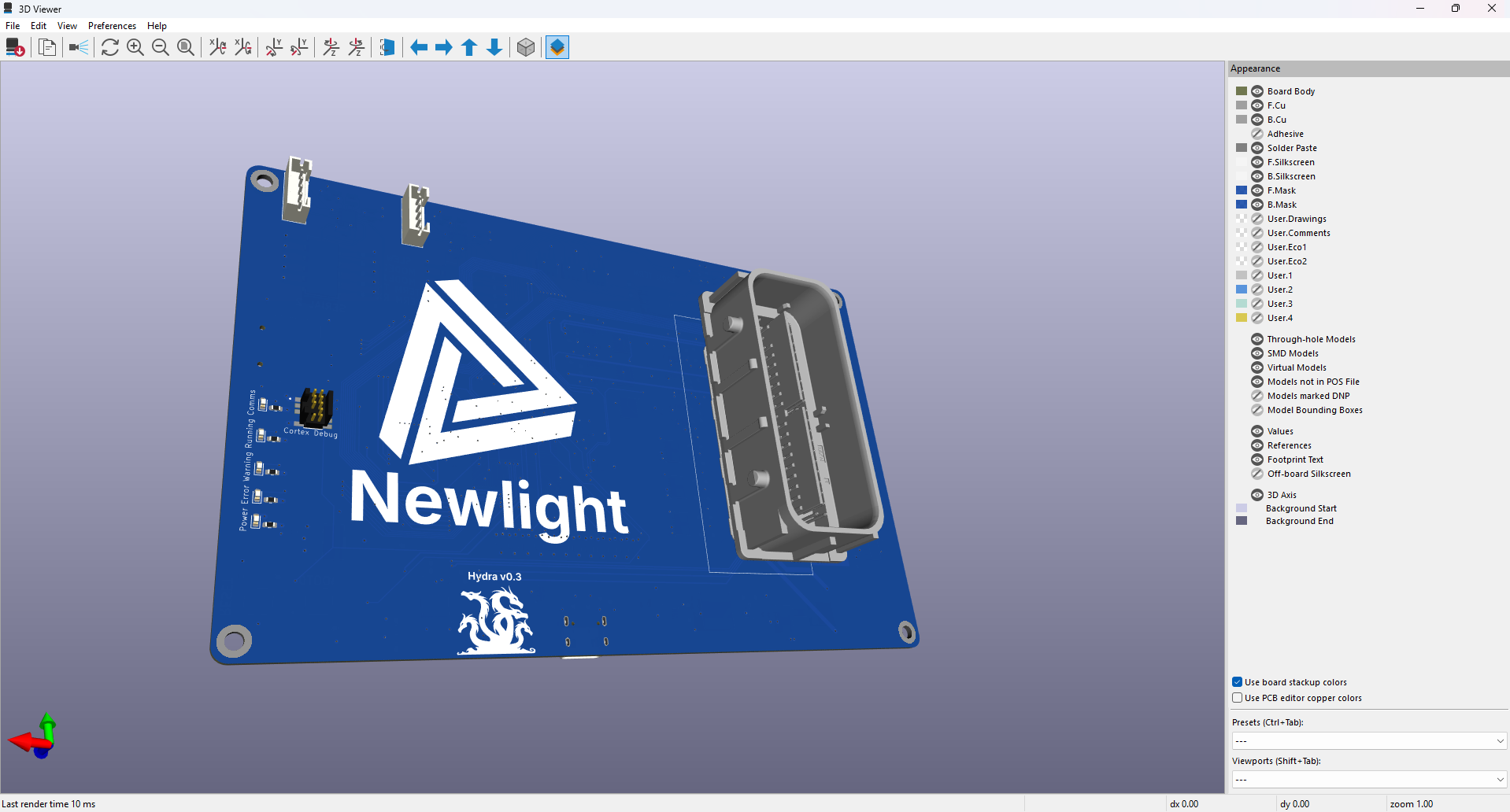 3D view of Newlight’s blue Hydra controller circuit board